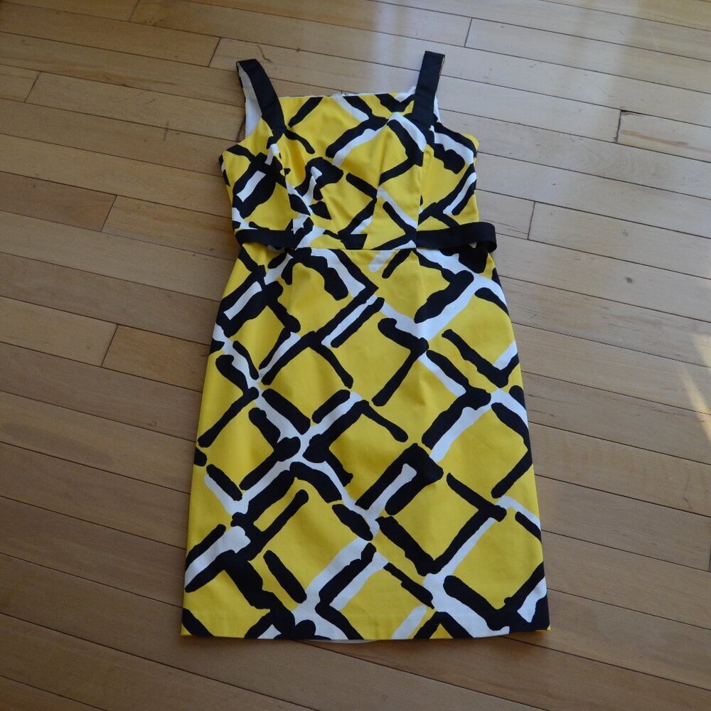 David Meister Women's Dress Sheath Multicolor Abstract Print Belted Size 12